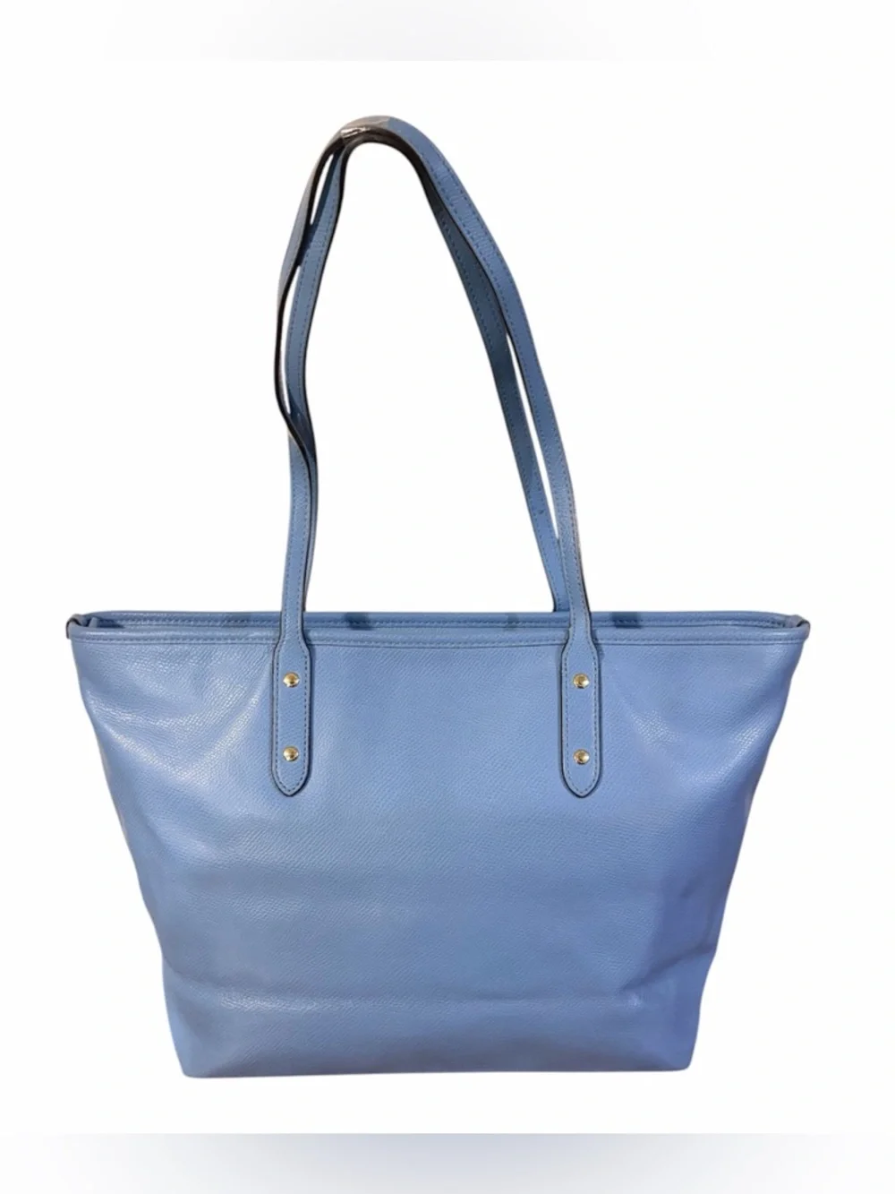 Coach Blue Crossgrain Leather City Zip Top Tote Shoulder Bag - Picture 5 of 5
